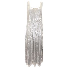 Marc Jacobs Vestido midi com paetês em seda prateada Prata