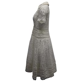 Zimmermann-Zimmermann Short Sleeve Button-Front Dress in White Cotton Lace-White