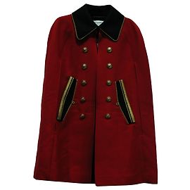 Saint Laurent Caban Cape in Black Felted Wool Red