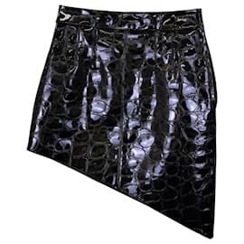 Alexander Wang-Alexander Wang Asymmetric Mini Skirt in Black Croc-Effect Calfskin Leather-Black