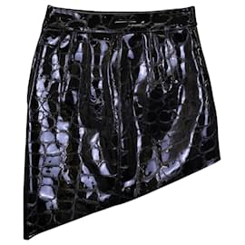 Alexander Wang-Alexander Wang Asymmetric Mini Skirt in Black Croc-Effect Calfskin Leather-Black