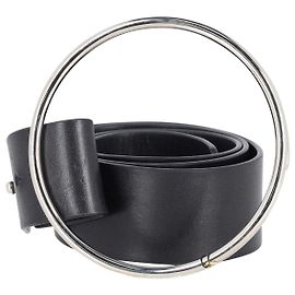 Dries Van Noten Round Buckle Belt in Black Leather Black