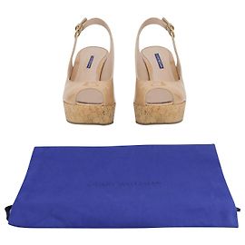 Stuart Weitzman Riviera Sling Back Wedge Sandals in Nude Patent Leather Flesh