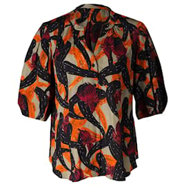 Dries Van Noten-Dries Van Noten Chance bedrucktes Kurzarmhemd aus orangefarbener Viskose-Mehrfarben