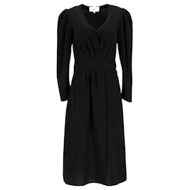 Ba&Sh-ba&sh Odile Puff-Sleeve Midi Dress in Black Polyester-Black