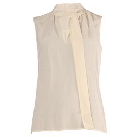 Top Tory Burch sem mangas com detalhe de gravata em seda branca Branco