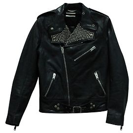 Saint Laurent Studded Collar Biker Jacket in Black calf leather Leather Black