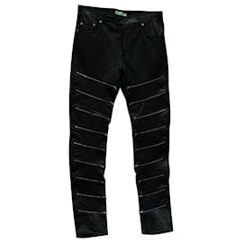 Saint Laurent-Pantalones con cremalleras múltiples en cuero negro de Saint Laurent-Negro