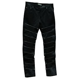Saint Laurent Multi-Zip-Hose aus schwarzem Leder Schwarz