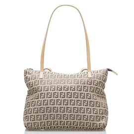 Fendi-Zucchino Canvas Tote Bag 8BH021-Brown