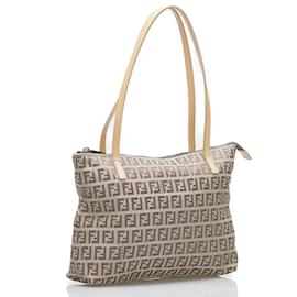 Fendi-Zucchino Canvas Tote Bag 8BH021-Brown