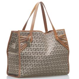 Fendi-Zucchino Canvas Tote Bag 8BH153-Brown