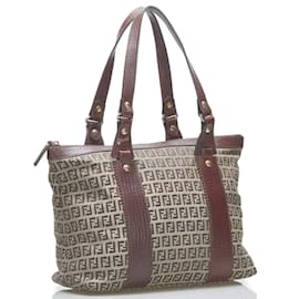 Fendi-Zucchino Canvas Tote Bag 8BH179-Brown
