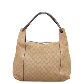 Gucci-GG Canvas Zip Shoulder Bag 101292-Brown