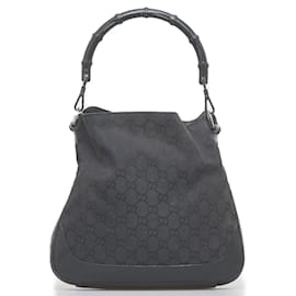 Gucci-GG Canvas Bamboo Diana Hobo Bag 001 4095-Black