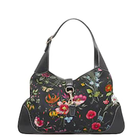 Gucci-Canvas & Leather Jackie O Bouvier Floral Hobo Bag 153029-Black