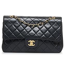Chanel-Chanel Black Classic Medium Lambskin Double Flap Bag-Black