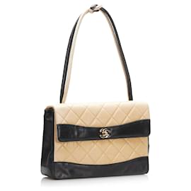 Chanel-Chanel Brown Bicolor Leather Shoulder Bag-Brown,Beige,Other