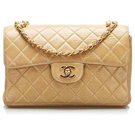Chanel-Chanel Brown Small Classic Lambskin lined Flap-Brown,Beige