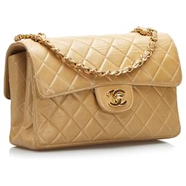 Chanel-Chanel Brown Small Classic Lambskin lined Flap-Brown,Beige