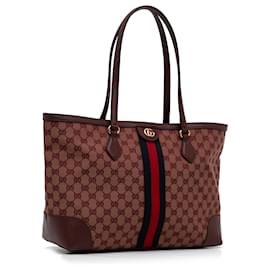 Gucci-Gucci Red GG Canvas Ophidia Web Tote Bag-Red