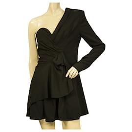 Saint Laurent-Saint Laurent black one sleeve bow-embellished layered mini dress FR 38-Black