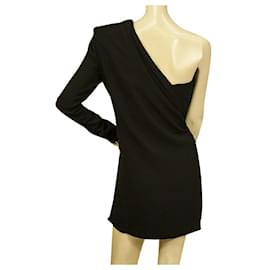 Saint Laurent-Saint Laurent black one sleeve bow-embellished layered mini dress FR 38-Black