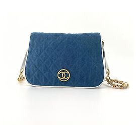 Borsa Chanel Besace in Pelle Bianca e Denim Blu chiaro