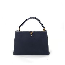 Louis Vuitton Capucines Black Grained Leather Handbag Black