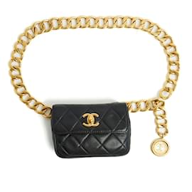 Chanel-BAG ON BELT CLASSIC NAVY 80/90-Golden,Navy blue