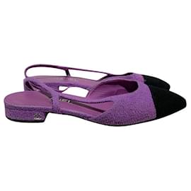 Chanel-Chanel Slingback Purple/Black Tweed Sandal Flat Size 39-Black,Purple