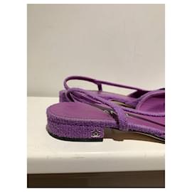 Chanel-Chanel Slingback Purple/Black Tweed Sandal Flat Size 39-Black,Purple