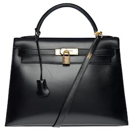 Hermès-sac à main kelly 32 sellier bandoulière en box noir-101155-Noir