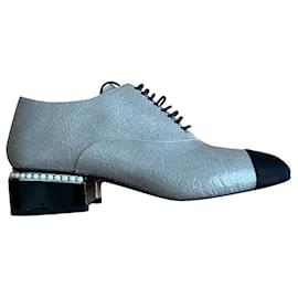 Chanel-Shoes/CHANEL derbies size 36,5-Black,Beige