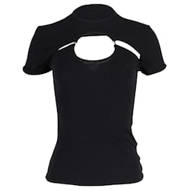 Balmain-Balmain Cut-Out-T-Shirt mit Metallring aus schwarzer Baumwolle-Schwarz