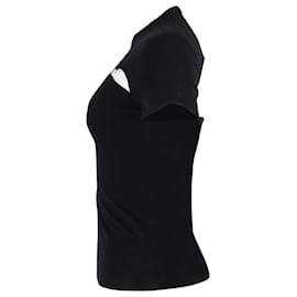 Balmain-Camiseta de algodón negro con aberturas y anillo de metal de Balmain-Negro