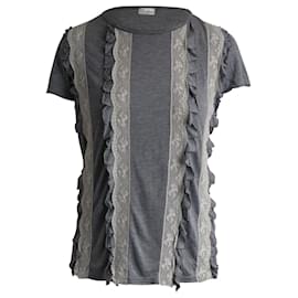 Red Valentino-Red Valentino Lace Trimmed T-shirt in Grey Cotton-Grey