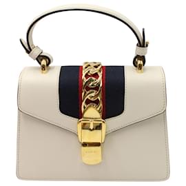 Gucci-Gucci Mini Sylvie Top Handle Bag in White Leather-White