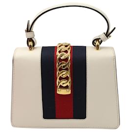 Gucci-Gucci Mini Sylvie Top Handle Bag in White Leather-White