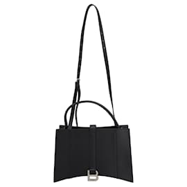 Balenciaga-Balenciaga Small Hourglass East-West Tote Bag in Black Grained Calfskin Leather-Black