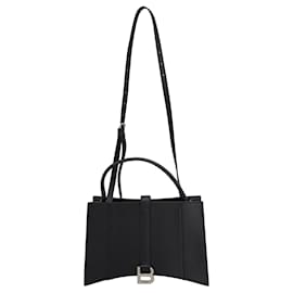 Balenciaga-Kleine „Hourglass East-West“-Einkaufstasche von Balenciaga aus schwarzem, genarbtem Kalbsleder-Schwarz