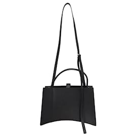 Balenciaga-Kleine „Hourglass East-West“-Einkaufstasche von Balenciaga aus schwarzem, genarbtem Kalbsleder-Schwarz