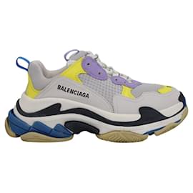 Balenciaga-Balenciaga Triple S Sneakers In White, Purple And Yellow Knit And Leather-Other,Python print