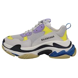 Balenciaga-Sneakers Balenciaga Triple S bianche, Maglia E Pelle Viola E Gialla-Multicolore