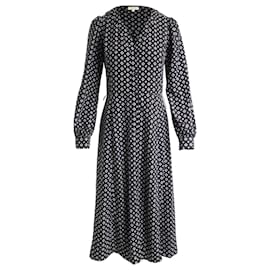 Michael Kors-Michael Kors Crepe De Chine Midi Dress in Black Polyester-Black