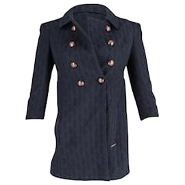 Burberry-Burberry Double Breasted Jacquard Coat in Navy Cotton-Blue,Navy blue