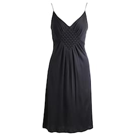 Temperley London-Knielanges Kleid von Temperley London mit V-Ausschnitt aus schwarzer Seide-Schwarz
