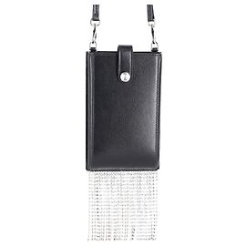 Capa para celular Miu Miu com franja de cristal em couro preto Preto