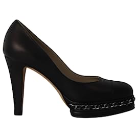 Chanel-Chanel CC Sapatos de plataforma com detalhe de corrente em couro preto-Preto