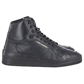 Saint Laurent-SAINT LAURENT SL24 Mid Top Sneakers in Black Leather-Black